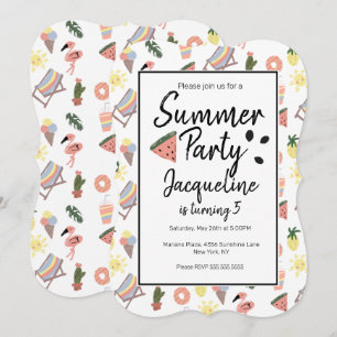 Zomer Flamingo Hand Getekende Doodles Kaart