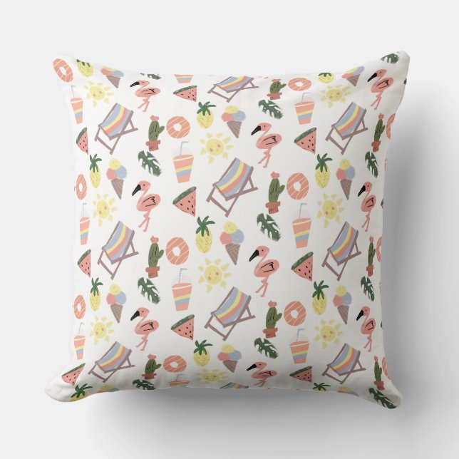 Zomer Flamingo Hand Getekende Doodles Kussen (Voorkant)