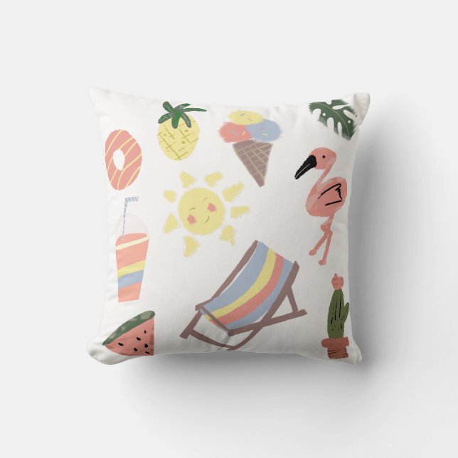 Zomer Flamingo Hand Getekende Doodles Kussen (Voorkant)