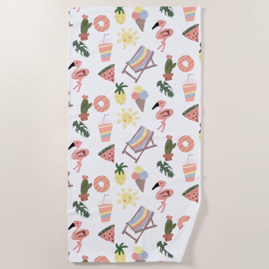 Zomer Flamingo Hand Getekende Doodles Strandlaken (Voorkant)