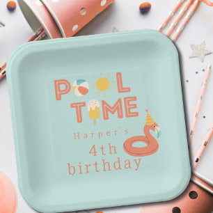 zomer flamingo ijslolly kids verjaardag zwembad fe papieren bordje
