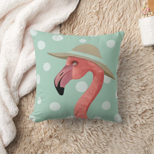 Zomer Flamingo Polka Dots | grillig dier Kussen (Deken)