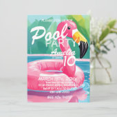 Zomer Flamingo Pool Party Meisje 10e Verjaardag Kaart (Staand voorkant)