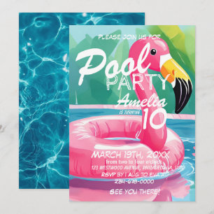Zomer Flamingo Pool Party Meisje 10e Verjaardag Kaart