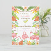 Zomer Flamingo Verjaardag uitnodiging (Staand voorkant)