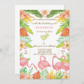 Zomer Flamingo Verjaardag uitnodiging (Voorkant / Achterkant)