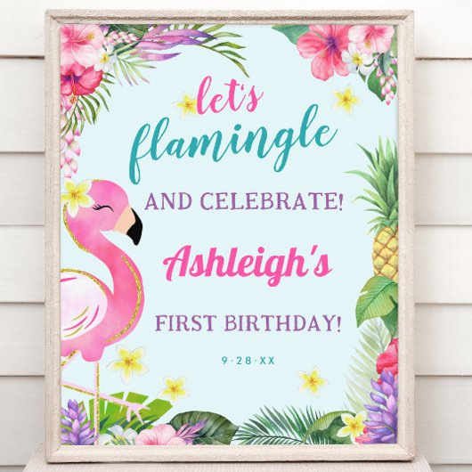 Zomer Flamingo Verjaardagsfeestje Welkomstbord Poster