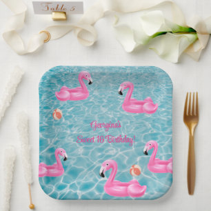 Zomer Flamingo Zwembad Party Sweet 16 Verjaardag Papieren Bordje