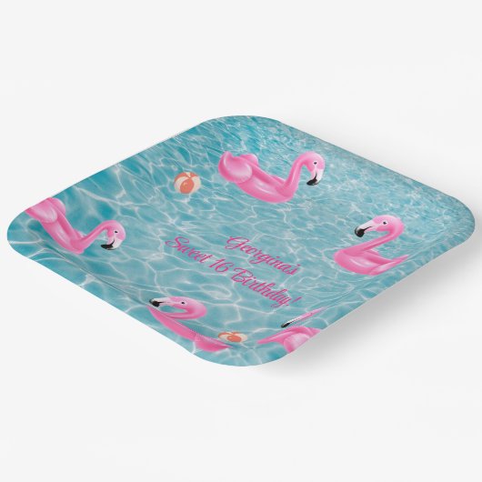 Zomer Flamingo Zwembad Party Sweet 16 Verjaardag Papieren Bordje (Gebogen)