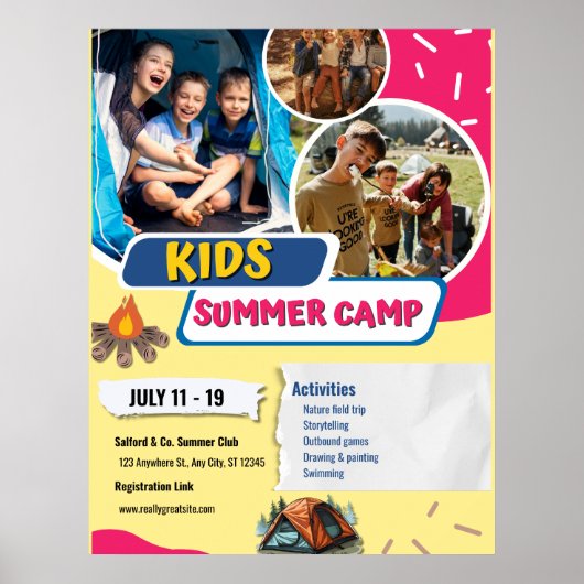 Zomer Flyer voor Kinderen Kamp, Kinderen Bootcamp Poster (Voorkant)