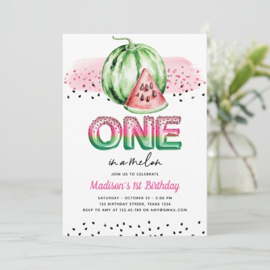 Zomer Folie Ballonbrieven Melon Eerste Verjaardag Kaart (Staand voorkant)