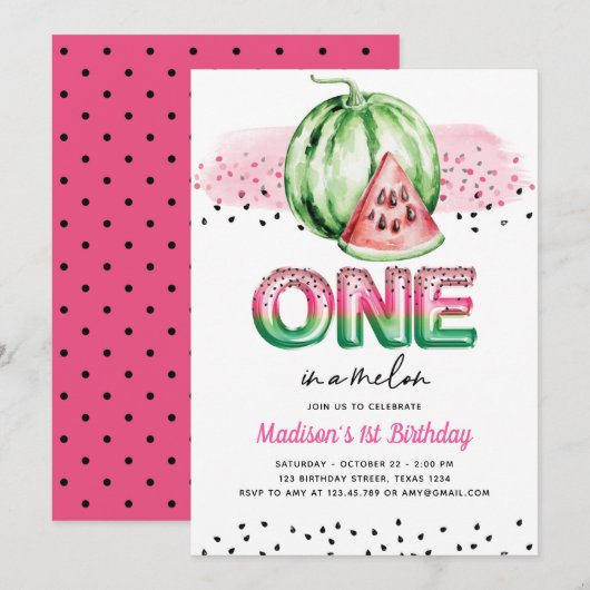 Zomer Folie Ballonbrieven Melon Eerste Verjaardag Kaart (Voorkant / Achterkant)