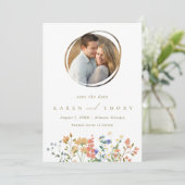 Zomer Foto Bruiloft met Wilde Bloemen Save The Date (Staand voorkant)