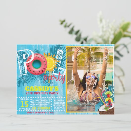 Zomer Foto Pool Party Verjaardag Kaart (Staand voorkant)
