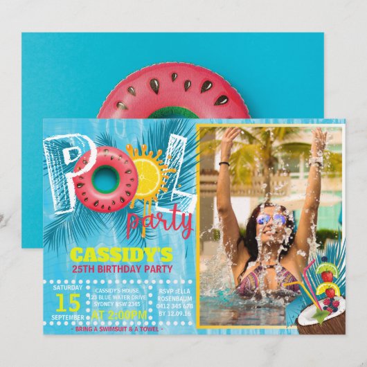 Zomer Foto Pool Party Verjaardag Kaart (Voorkant / Achterkant)