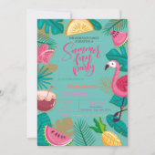 Zomer, Fruit, Palmblad Flamingo Verjaardagsfeestje Kaart (Voorkant)