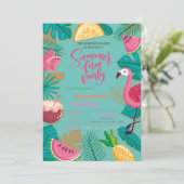 Zomer, Fruit, Palmblad Flamingo Verjaardagsfeestje Kaart (Staand voorkant)