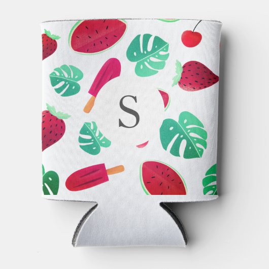 Zomer Fruit & Palmblad | Monogram Blikjeskoeler (Voorkant)