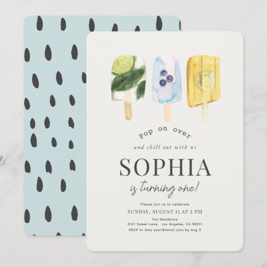 Zomer Fruit Popsicle Waterverf 1e Verjaardag Kaart (Voorkant / Achterkant)