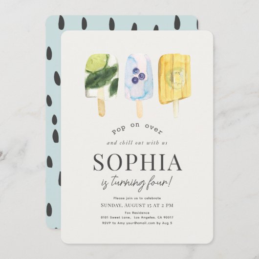 Zomer Fruit Popsicle Waterverf Verjaardag Kaart (Voorkant / Achterkant)