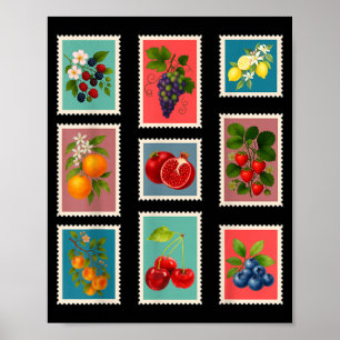 Zomer Fruit Stempel Vintage Fruit Postzegel Poster