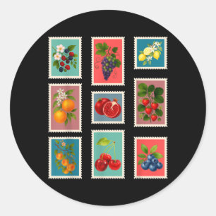Zomer Fruit Stempel Vintage Fruit Postzegel Ronde Sticker
