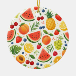 Zomer Fruitpatroon Stof | Tropische Watermeloen Keramisch Ornament