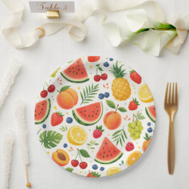 Zomer Fruitpatroon Stof | Tropische Watermeloen Papieren Bordje