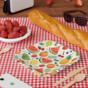 Zomer Fruitpatroon Stof Tropische Watermeloen Papieren Bordje
