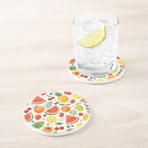 Zomer Fruitpatroon Stof Tropische Watermeloen Zandsteen Onderzetter