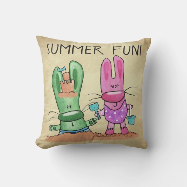 Zomer Fun-Bunnies op het strand Buitenkussen (Voorkant)