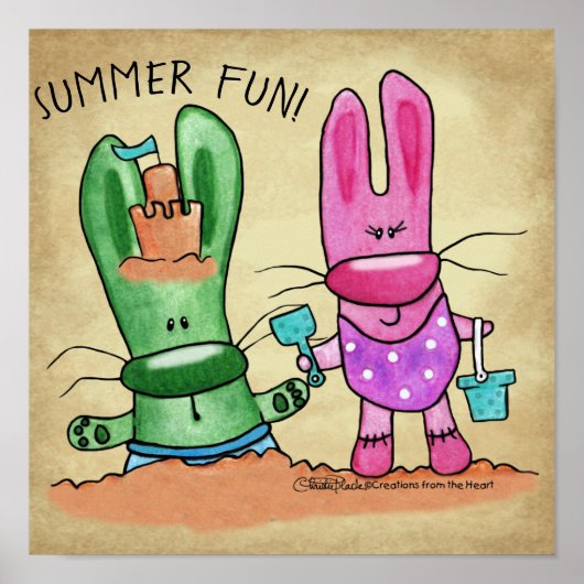 Zomer Fun-Bunnies op het strand Poster (Voorkant)