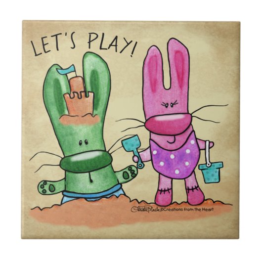 Zomer Fun-Bunnies op het strand Tegeltje (Voorkant)