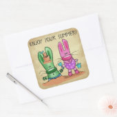 Zomer Fun-Bunnies op het strand Vierkante Sticker (Envelop)