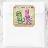 Zomer Fun-Bunnies op het strand Vierkante Sticker (Tas)