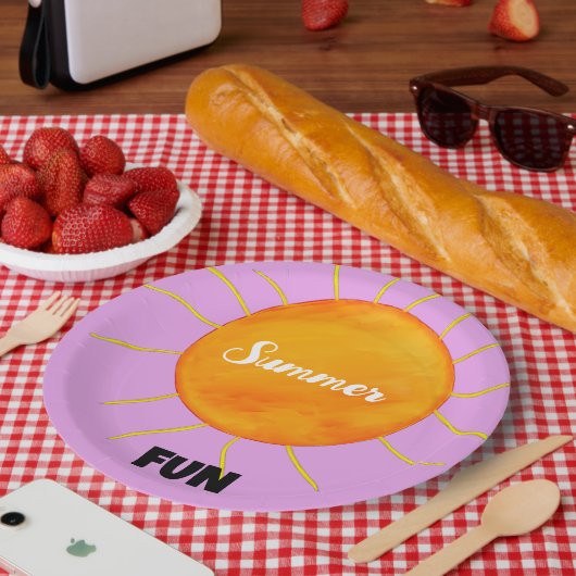 Zomer Fun Geel Sinaasappel Zon Paarse Papieren Bordje (Picknick)