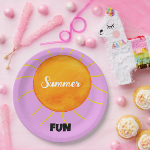 Zomer Fun Geel Sinaasappel Zon Paarse Papieren Bordje