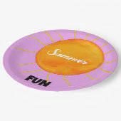 Zomer Fun Geel Sinaasappel Zon Paarse Papieren Bordje (Gekanteld)