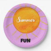 Zomer Fun Geel Sinaasappel Zon Paarse Papieren Bordje (Voorkant)