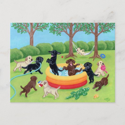 Zomer Fun Labradors Schilderen Briefkaart (Voorkant)
