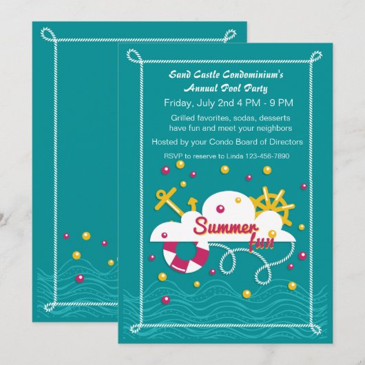 Zomer Fun Pool Party Kaart (Voorkant / Achterkant)