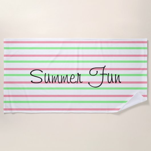 Zomer Fun Roze Groen Witte Strepen Strandlaken (Voorkant)
