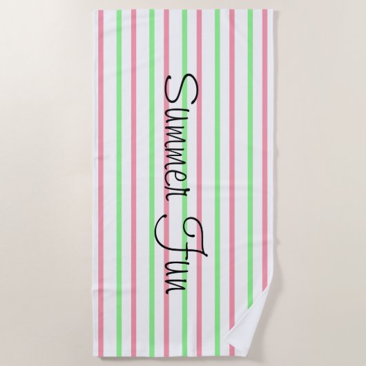 Zomer Fun Roze Groen Witte Strepen Strandlaken (Voorkant)