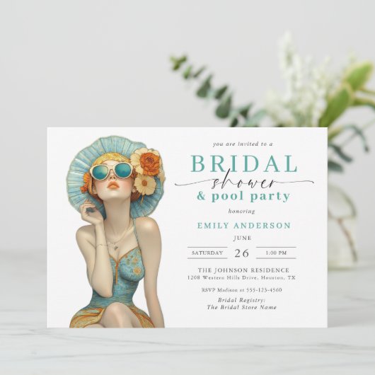 Zomer Fun Vrijgezellenfeest en Pool Party Invitati Kaart (Staand voorkant)