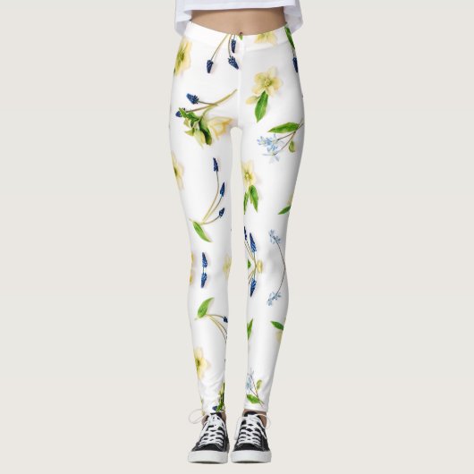 Zomer gebroken wit bloemenpatroon leggings (Voorkant)