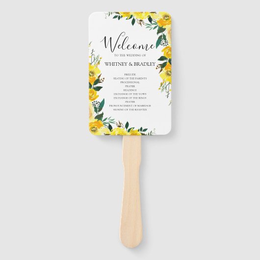 Zomer Geel Bloemenbruiloft Programma Handwaaier (Voorkant)