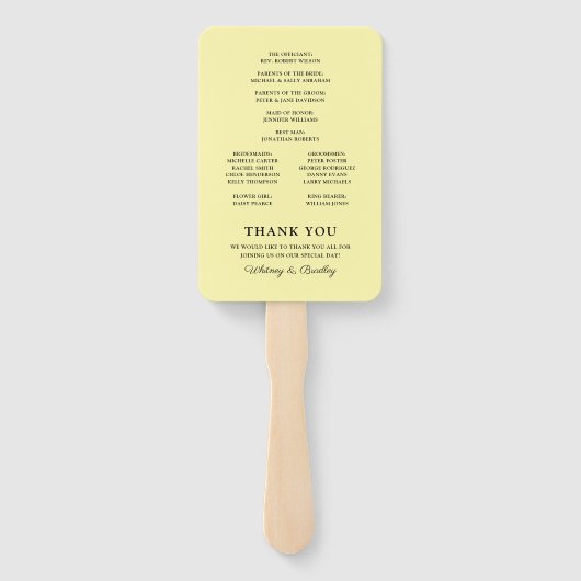 Zomer Geel Bloemenbruiloft Programma Handwaaier (Achterkant)