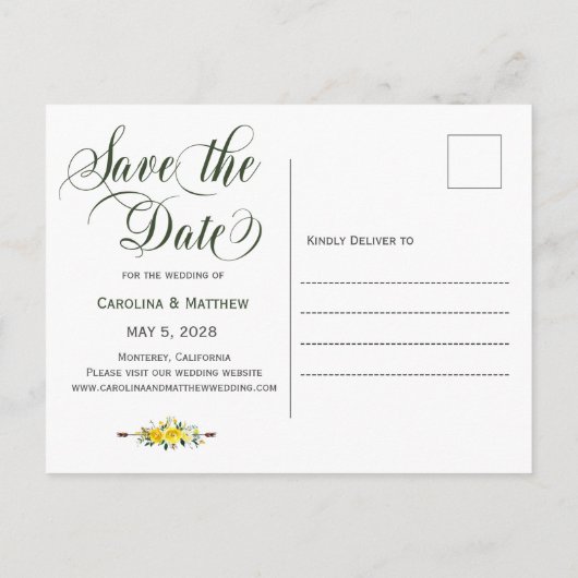 Zomer geel bloemig trouw 'save the date' aankondigingskaart (Achterkant)