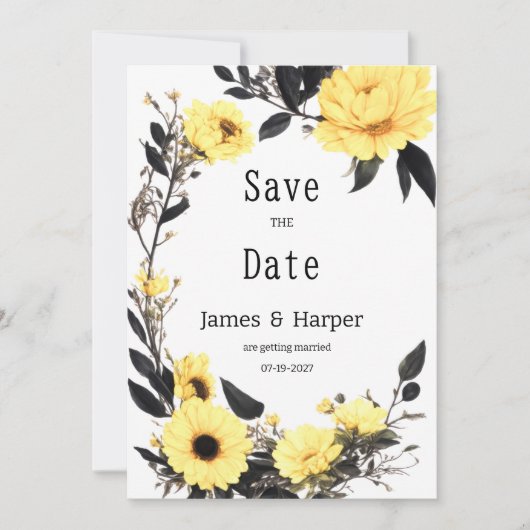 Zomer geel donkergrijs daisy bloemen Save the Date Kaart (Voorkant)