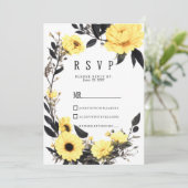 Zomer geel donkergrijs daisy floral RSVP Kaart (Staand voorkant)